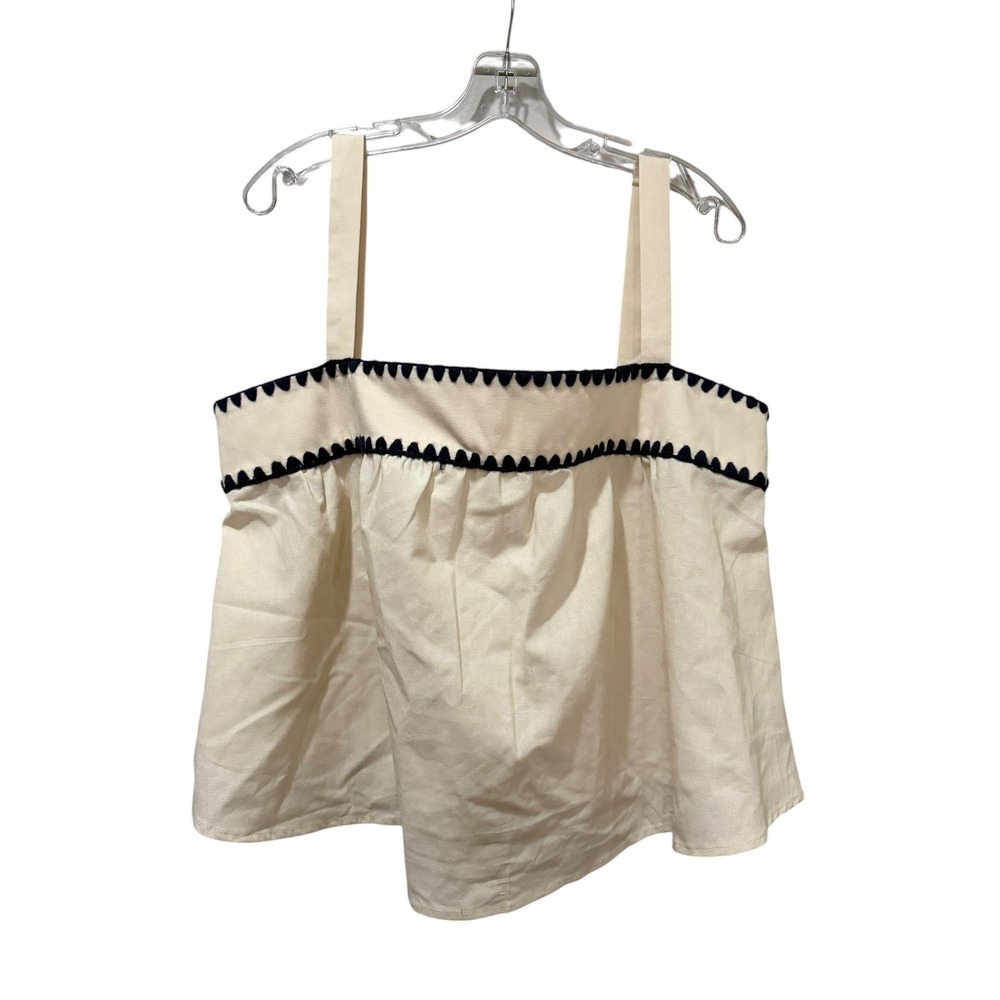 Cider Cream Ric Rac Trim Peplum Tank Top Square Neck Linen Blend Ivory 1XL NWT